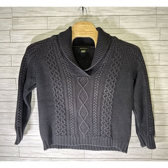 Eddie Bauer Womens X- Large Blue Cable Knit Shawl‎ Neck Cotton Pullover Sweater - Picture 1 of 8